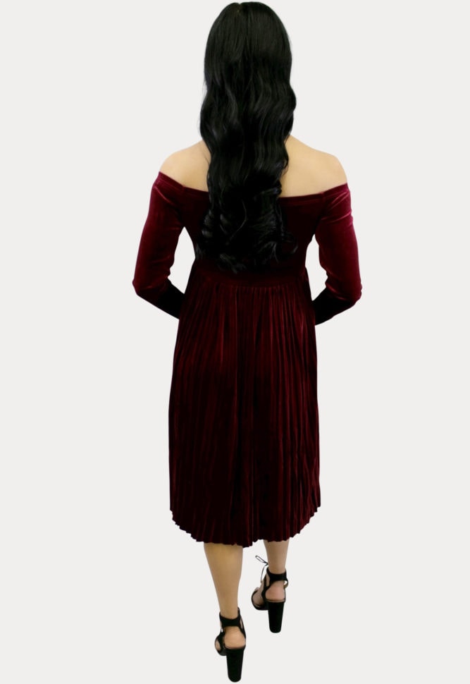Pleated Velvet Maternity Dress