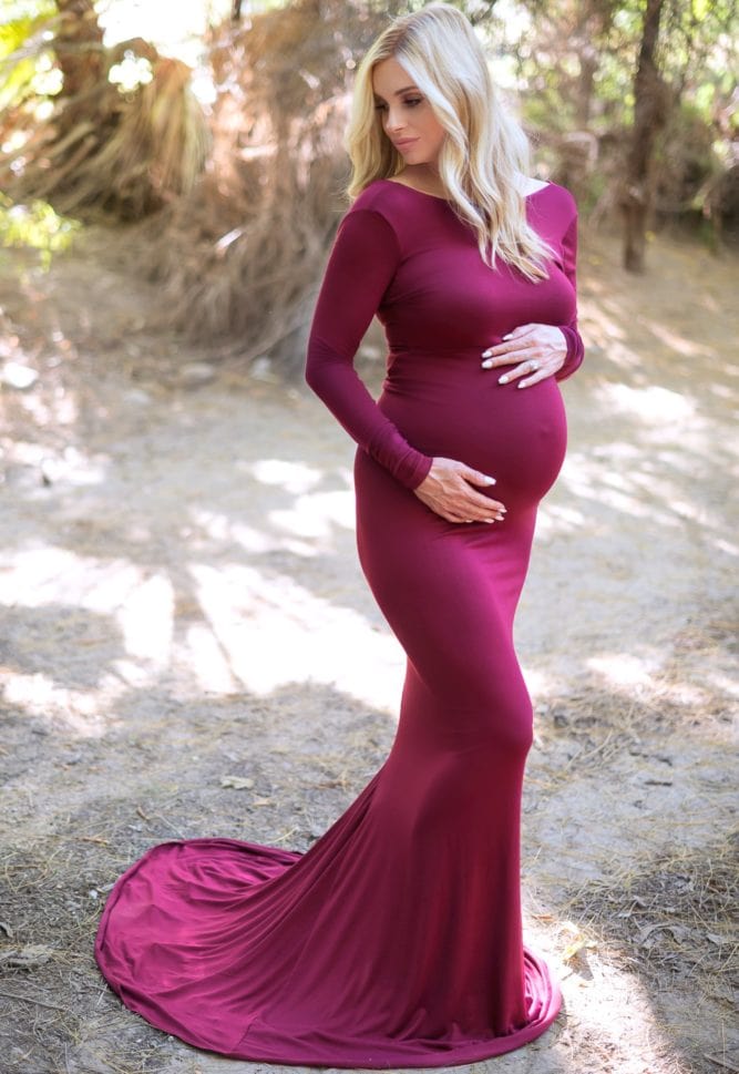 cowl back maternity gown