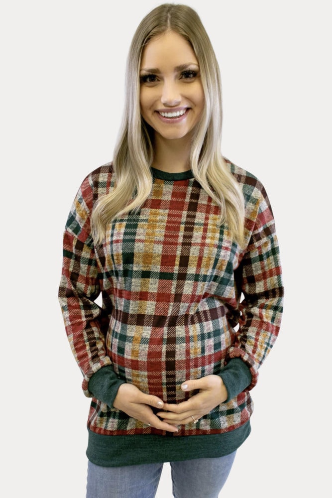 plaid lightweight maternity sweater