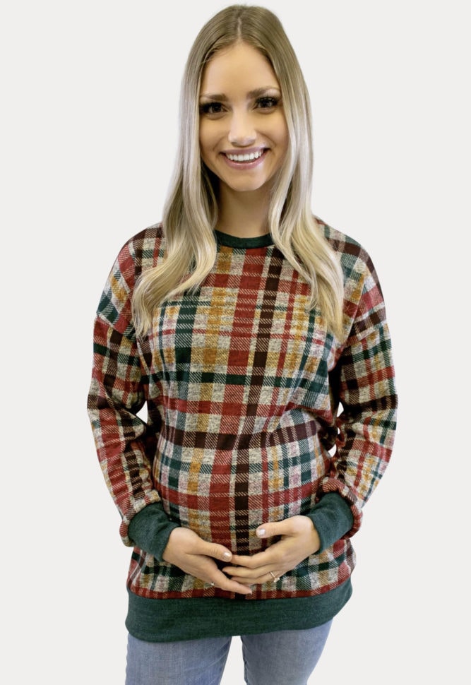 plaid lightweight maternity sweater