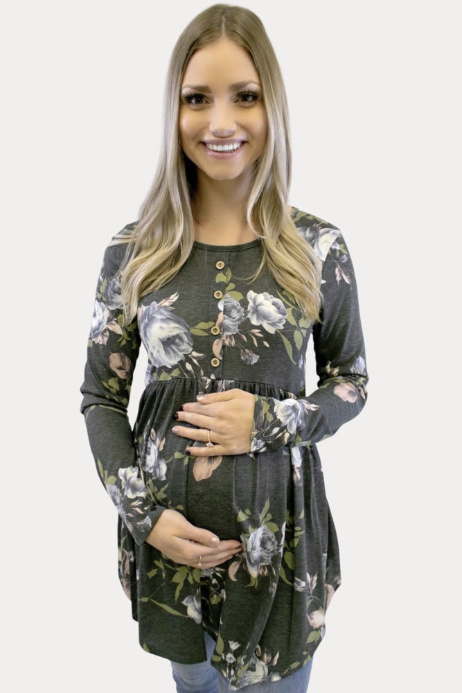 charcoal floral maternity top