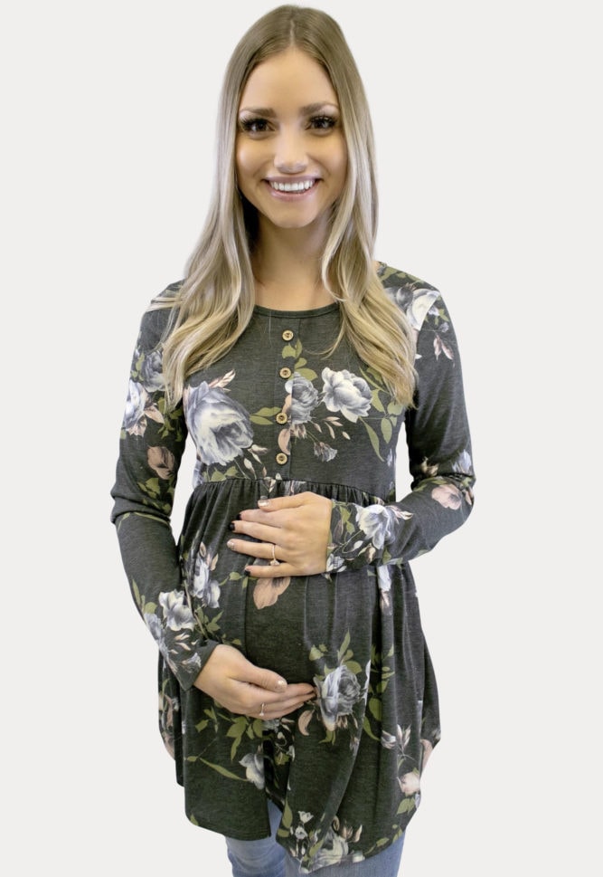 charcoal floral maternity top