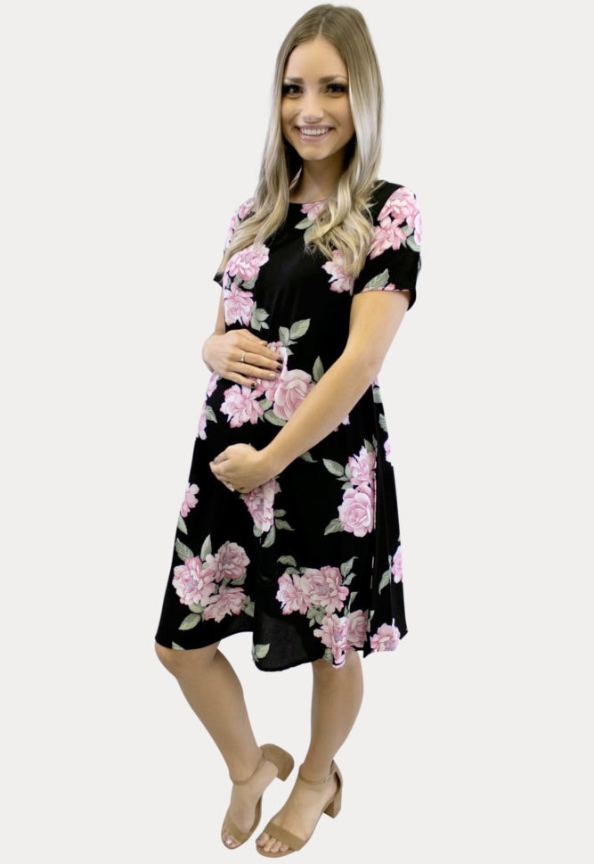 black floral pregnancy dress