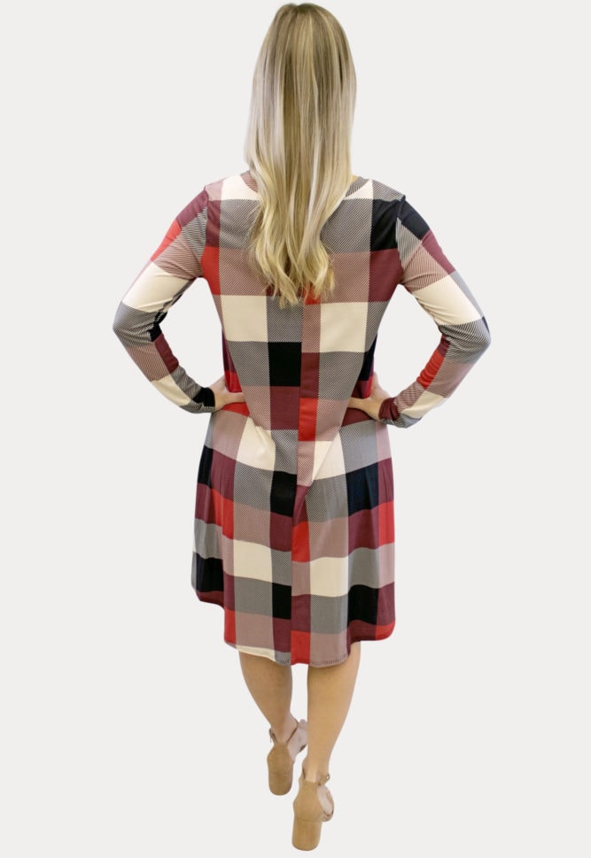 red plaid maternity dress