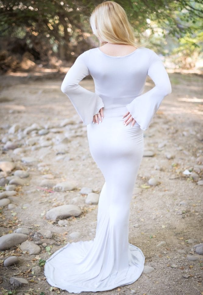 boat neck bell sleeve maternity gown