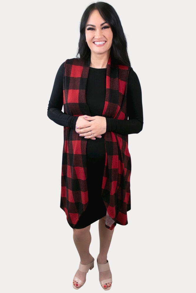 red plaid maternity kimono