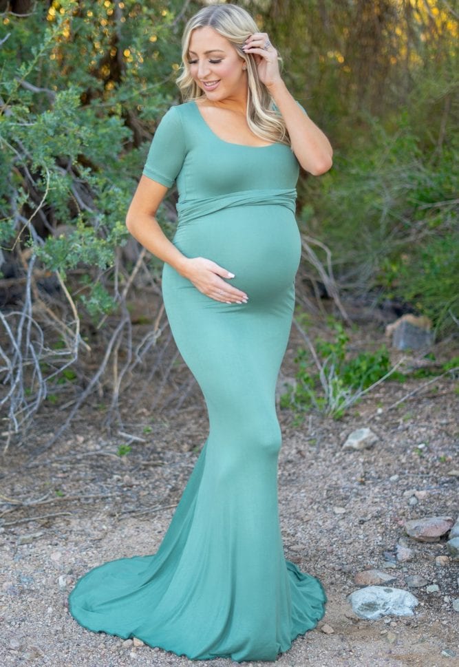 Flare Maternity Gown with Short Sleeves