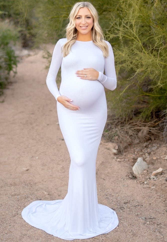 boat neck scoop maternity gown