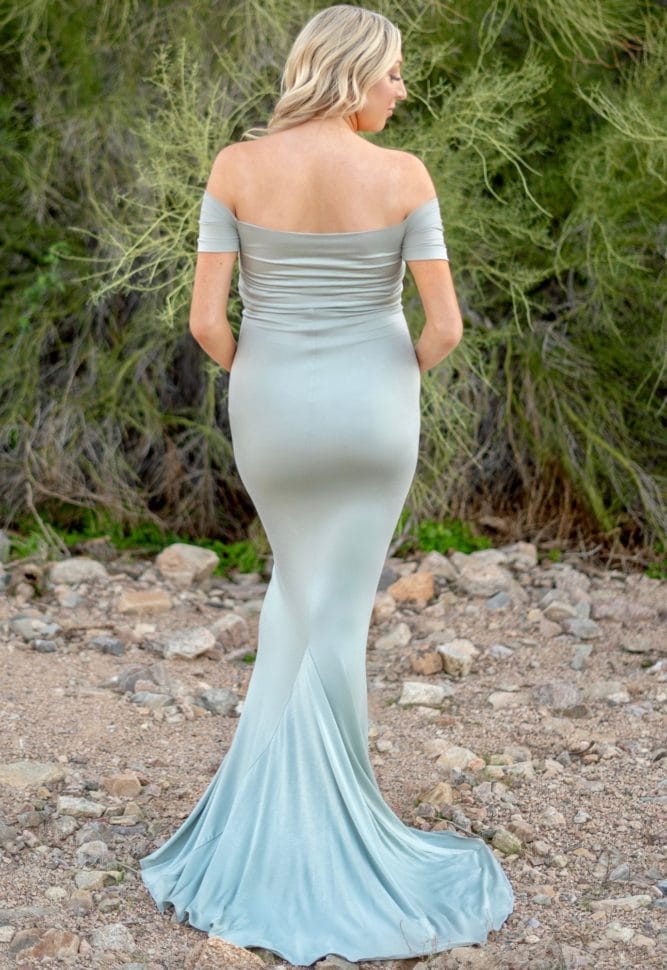 maternity gown with a mini train
