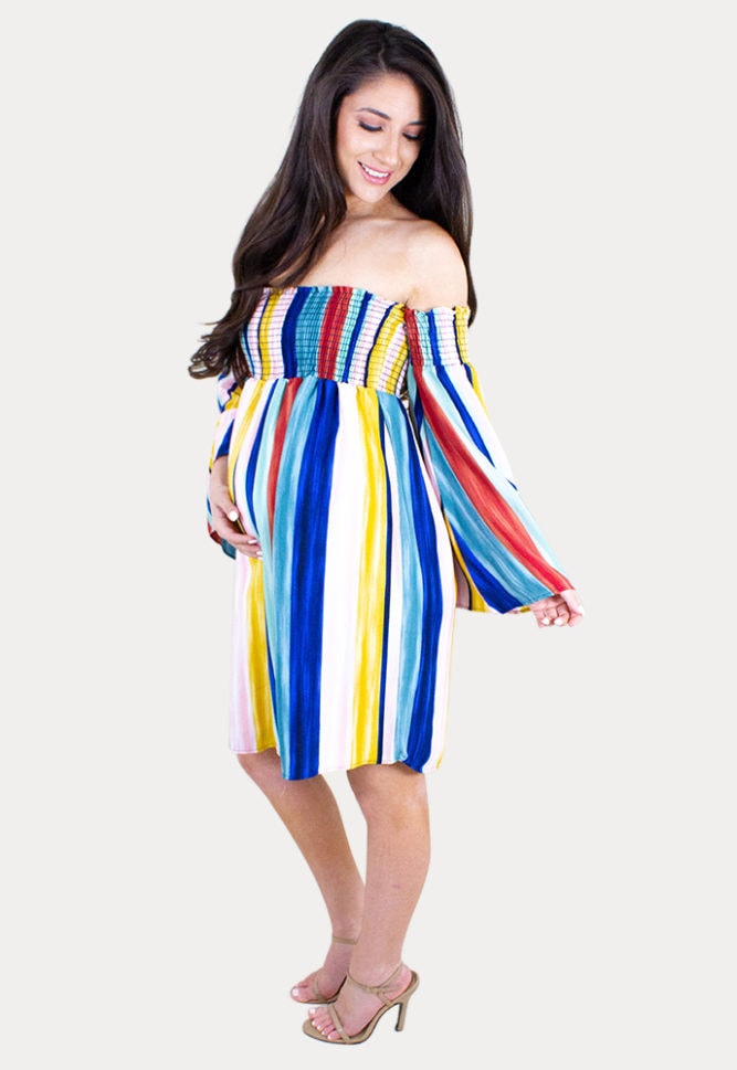 striped maternity mini dress