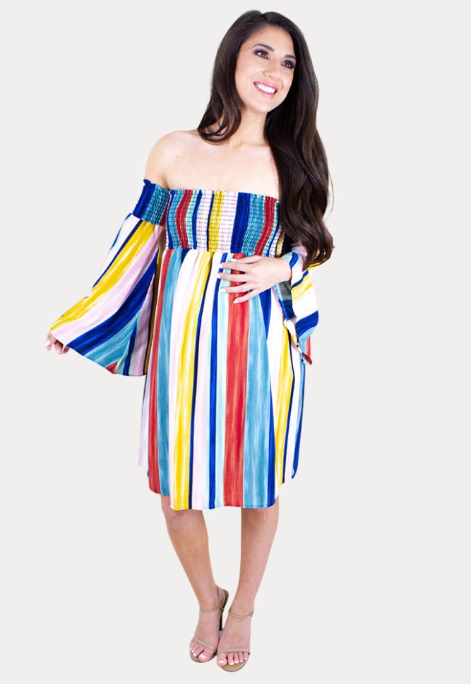 striped maternity mini dress