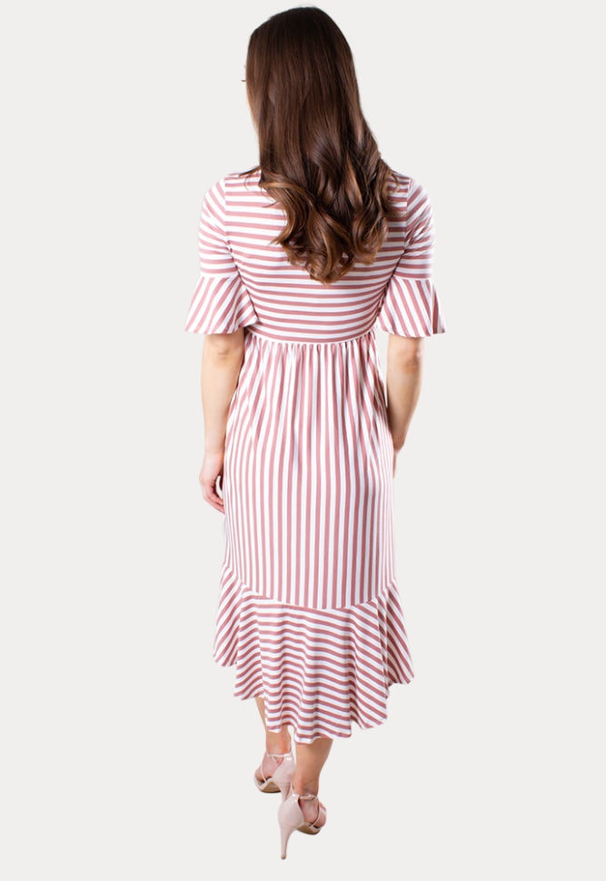 striped midi maternity dress