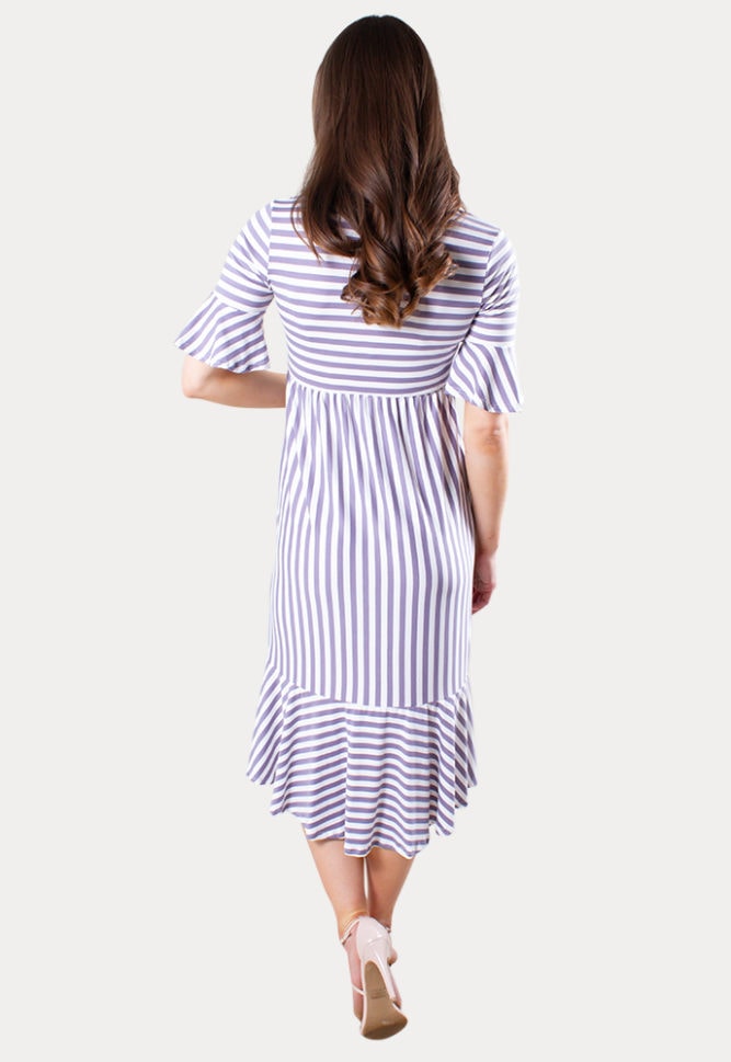 striped ruffle maternity dress