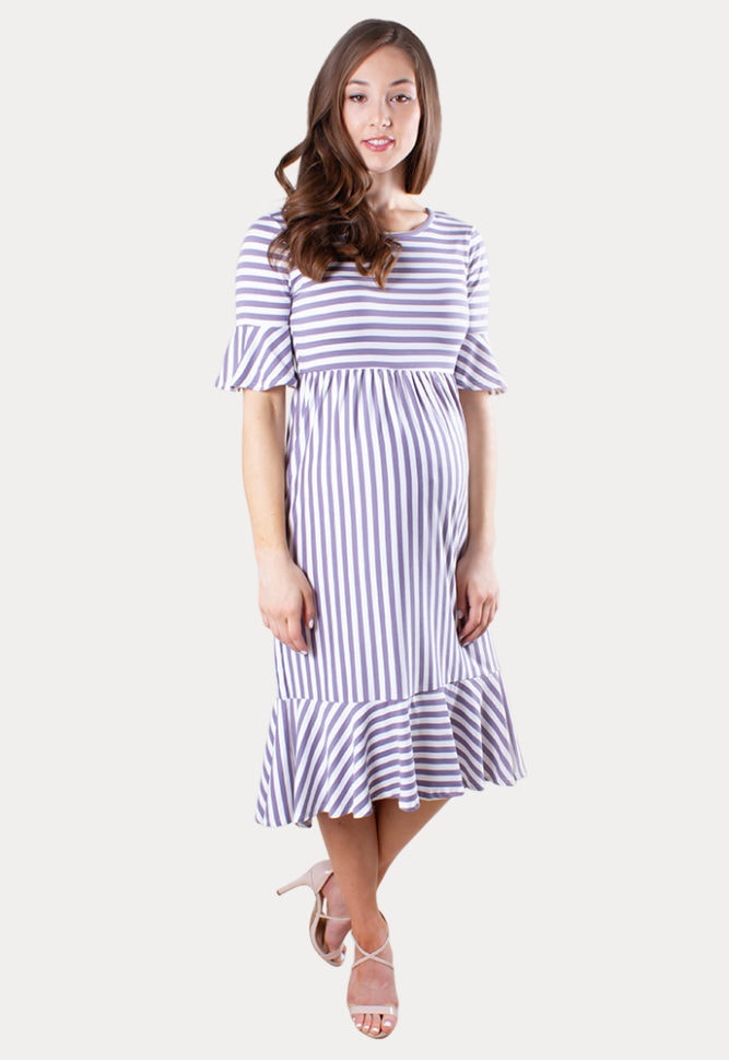 striped ruffle maternity dress