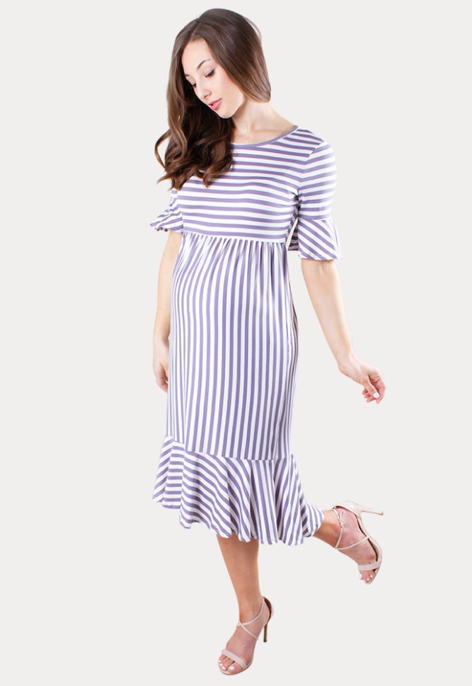 striped ruffle maternity dress