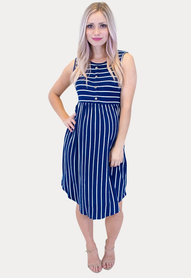 navy striped maternity dress