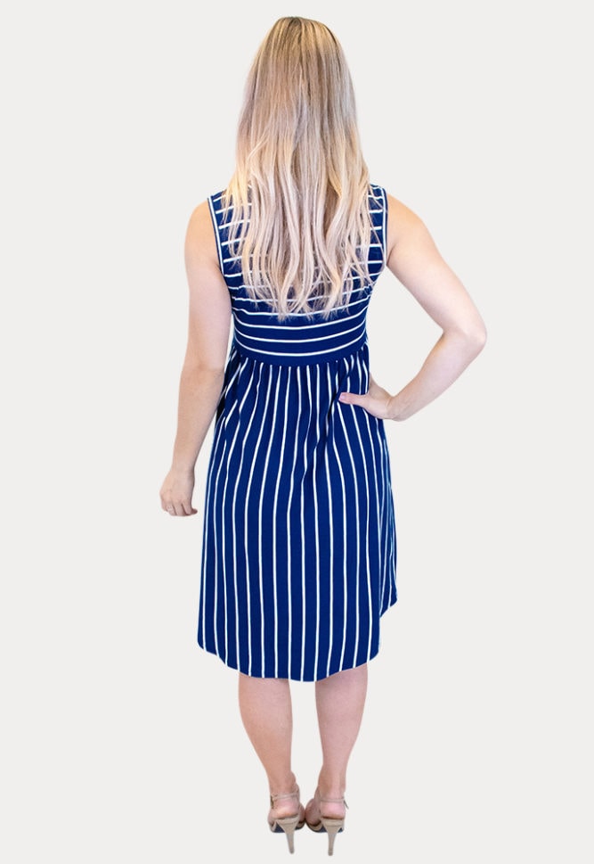navy striped maternity dress