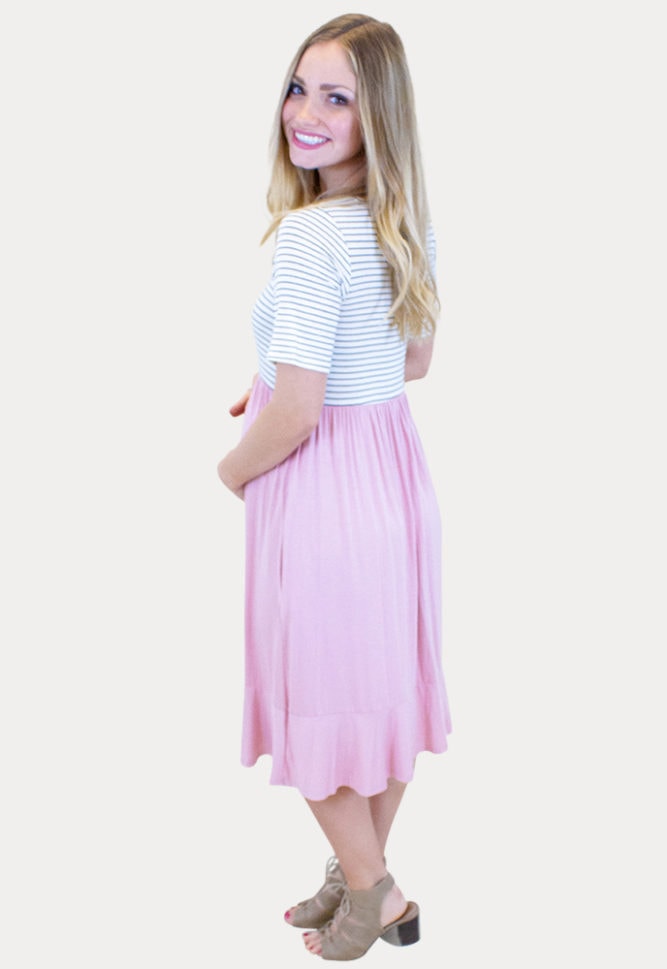 short sleeve maternity dress with stripes