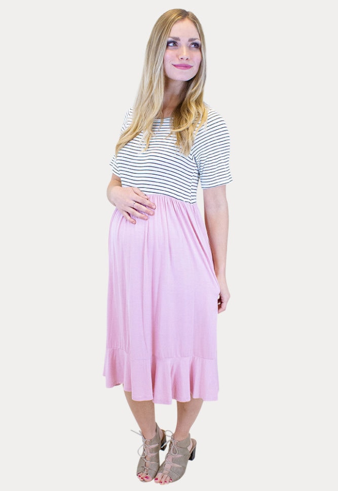 short sleeve maternity dress with stripes