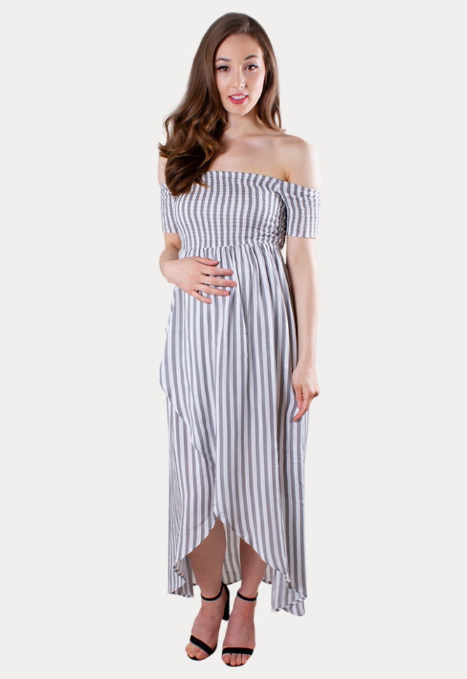 striped maternity wrap dress