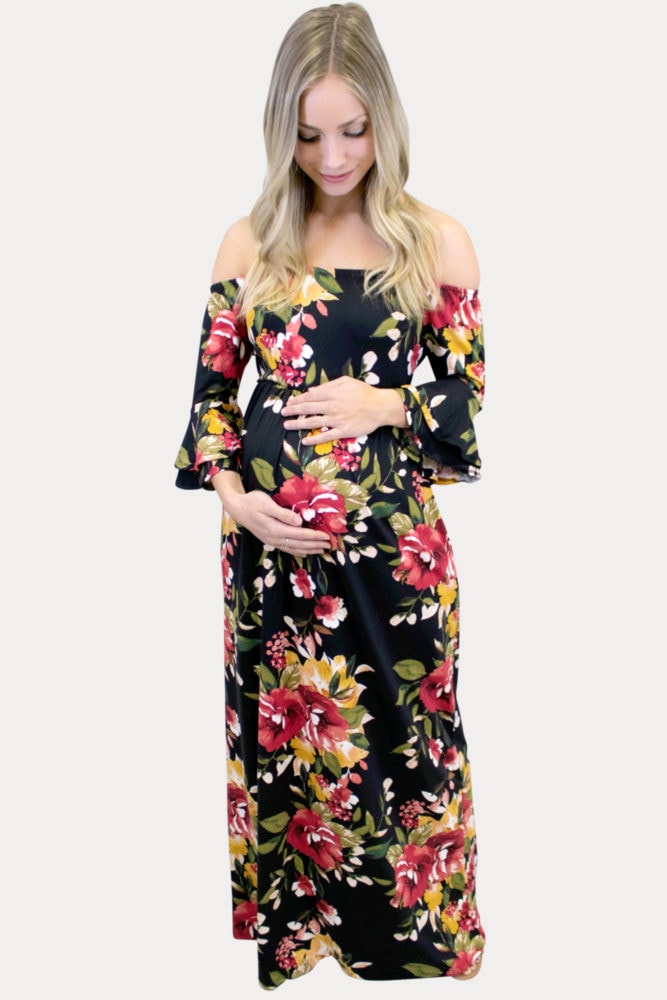 black floral maternity maxi