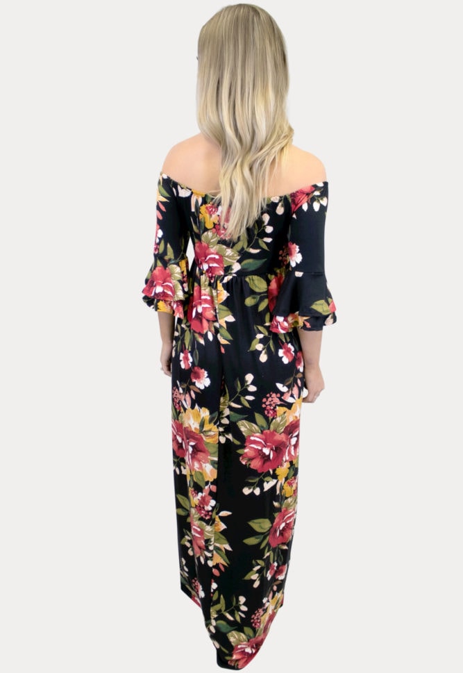 black floral maternity maxi