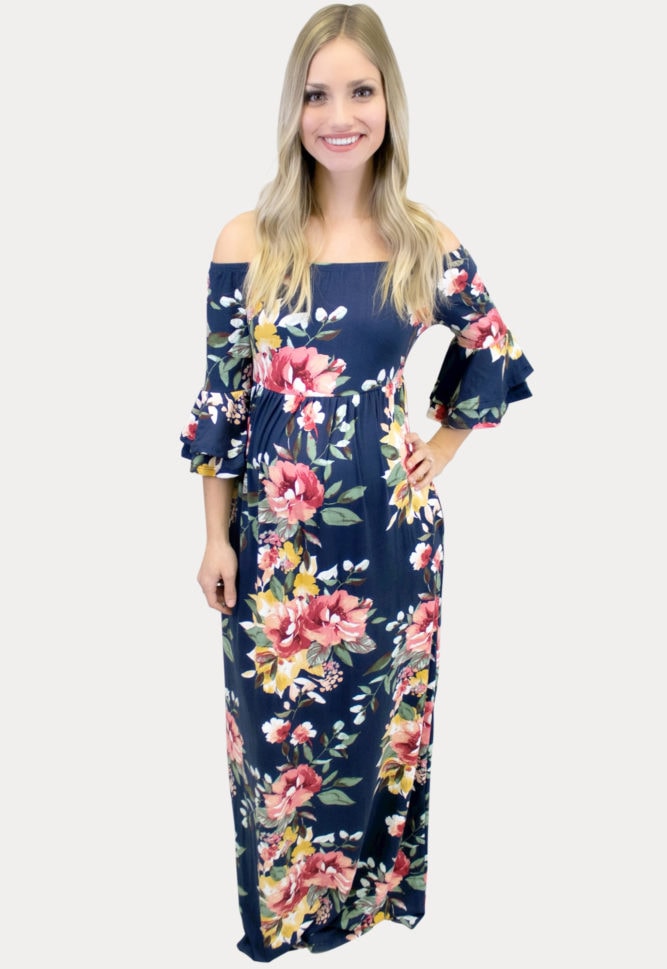 navy floral maternity maxi