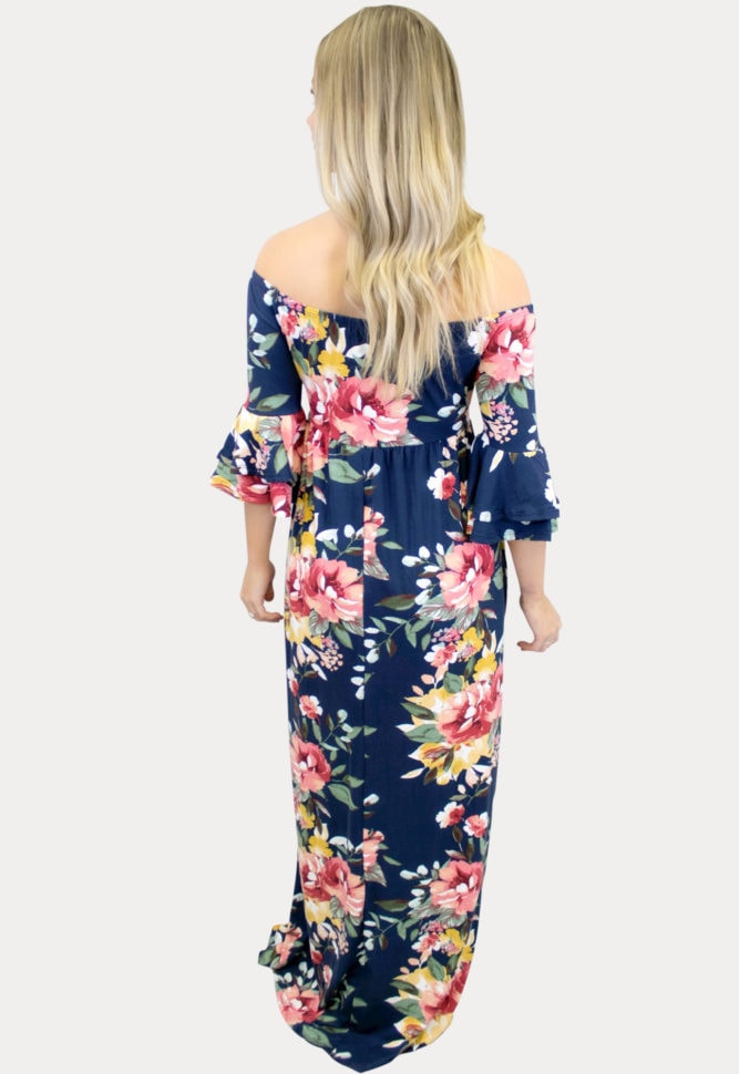 navy floral maternity maxi