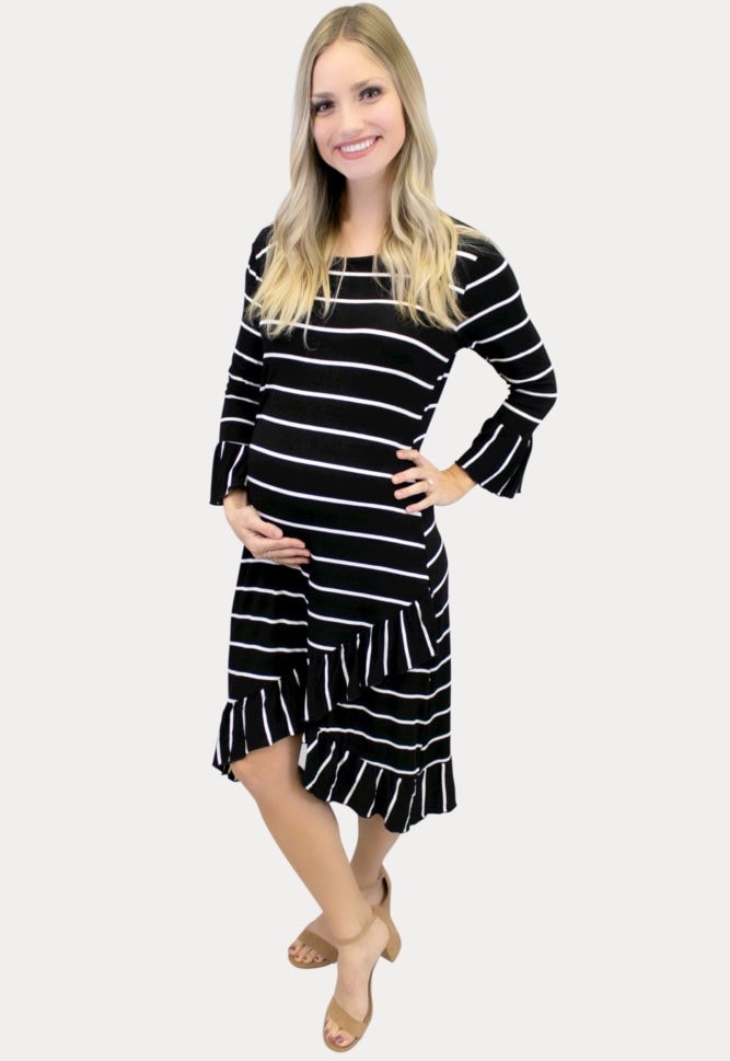 striped black maternity dress