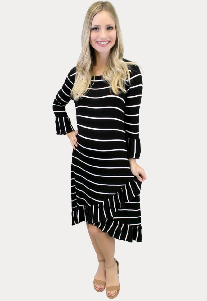 striped black maternity dress