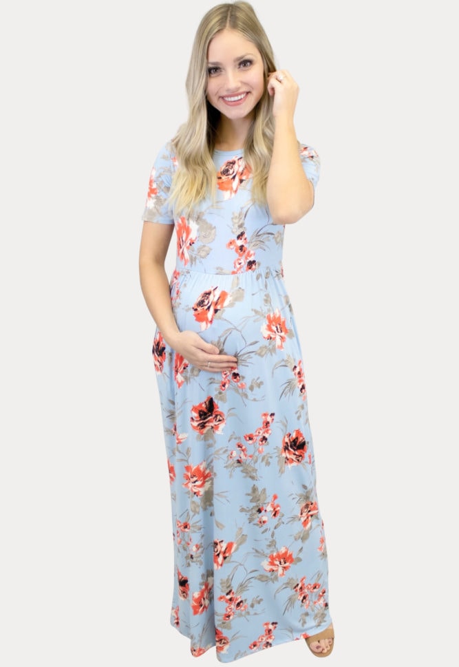short sleeve floral maternity maxi