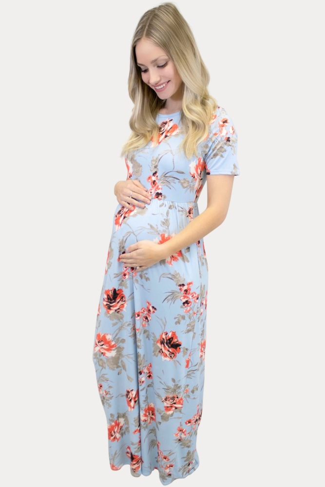 short sleeve floral maternity maxi