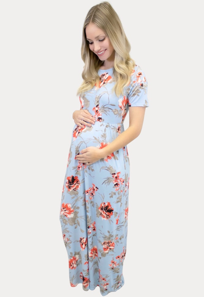 short sleeve floral maternity maxi