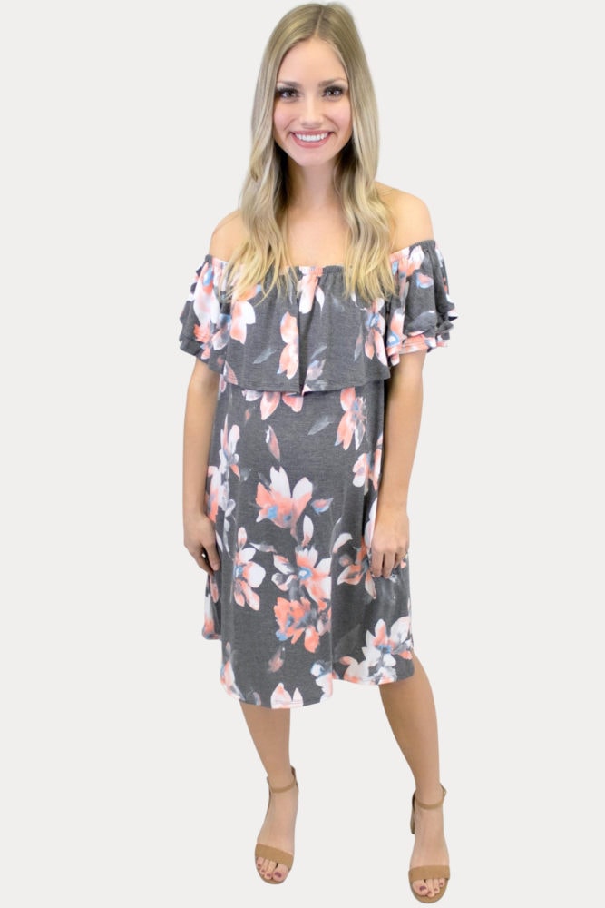 off the shoulder floral maternity dress