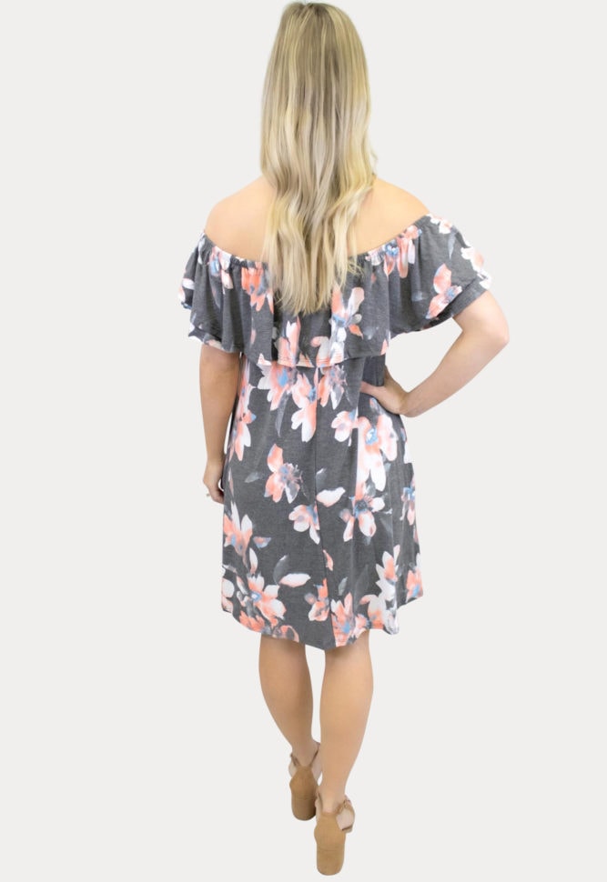 off the shoulder floral maternity dress