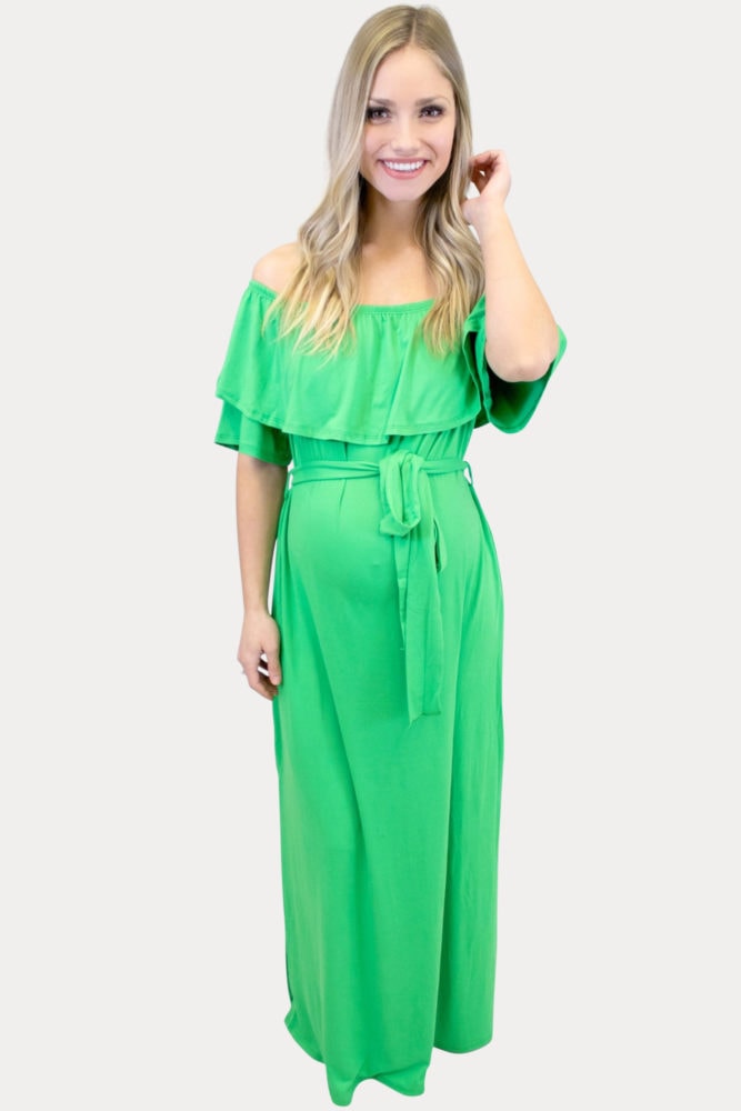 off the shoulder maternity maxi
