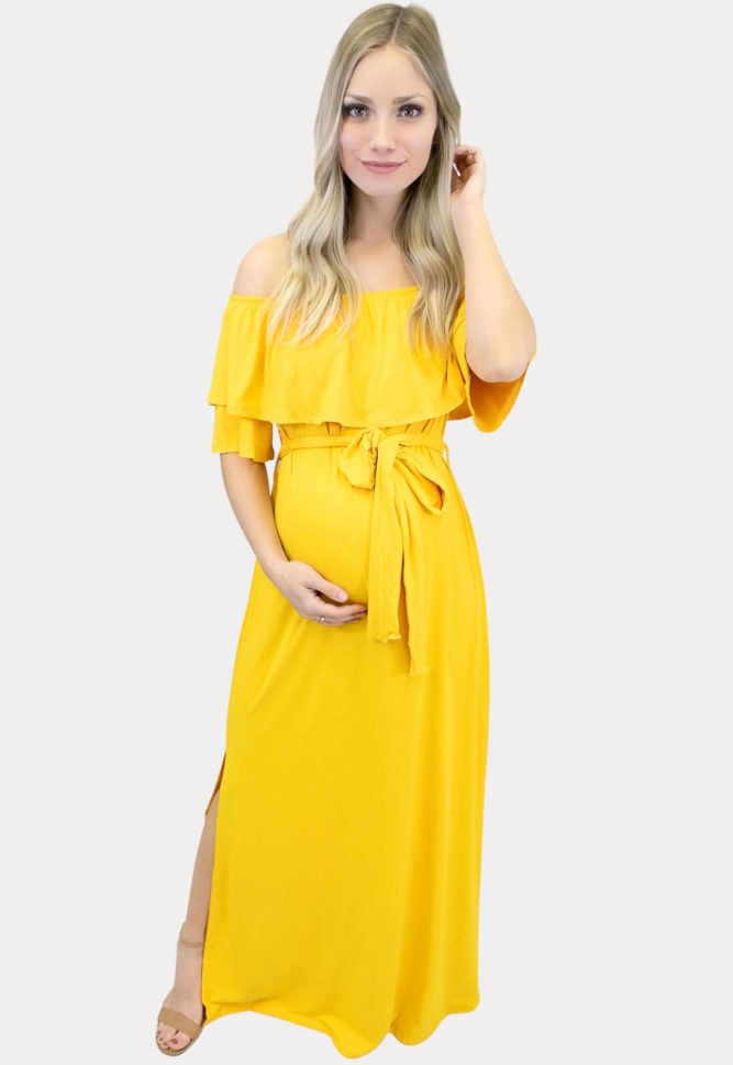off the shoulder maternity maxi