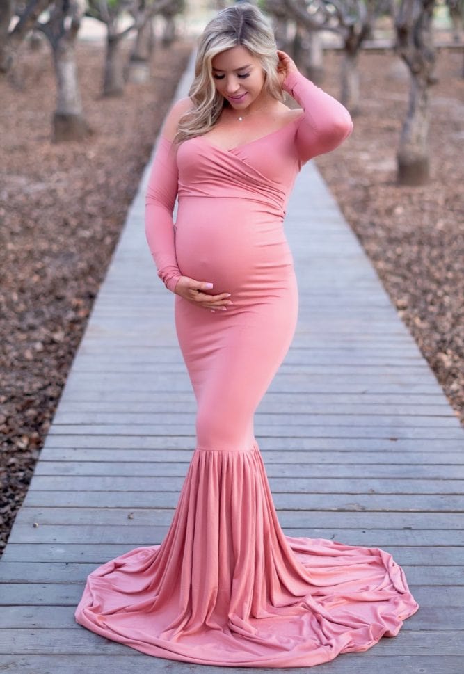 long sleeve mermaid maternity gown