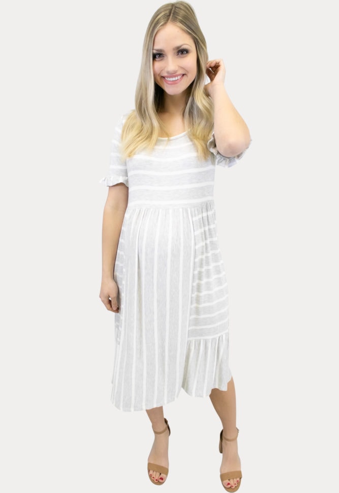 grey striped maternity dress