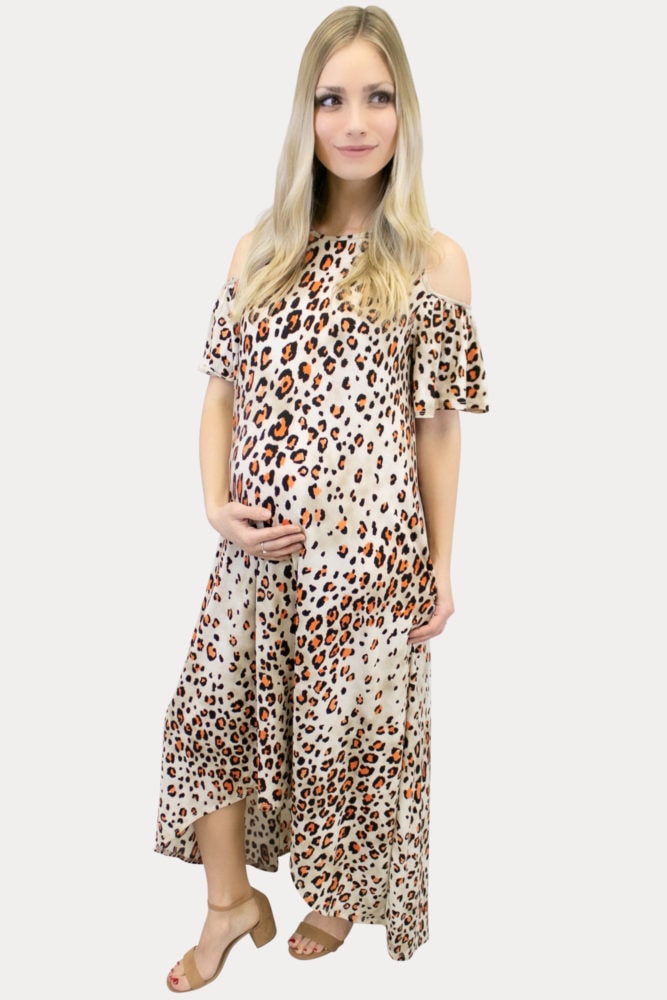 cream leopard maternity dress