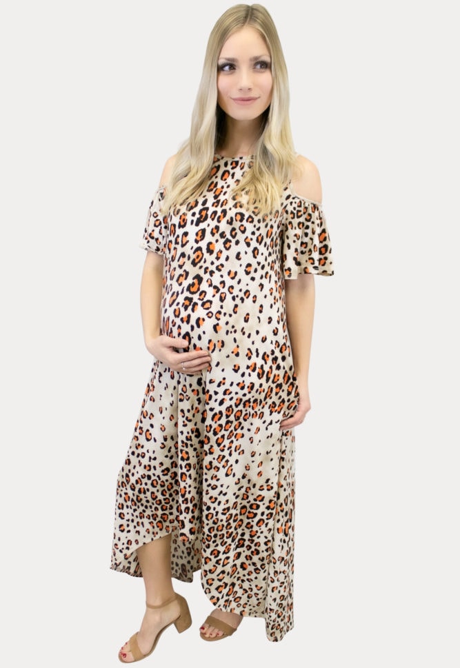 cream leopard maternity dress