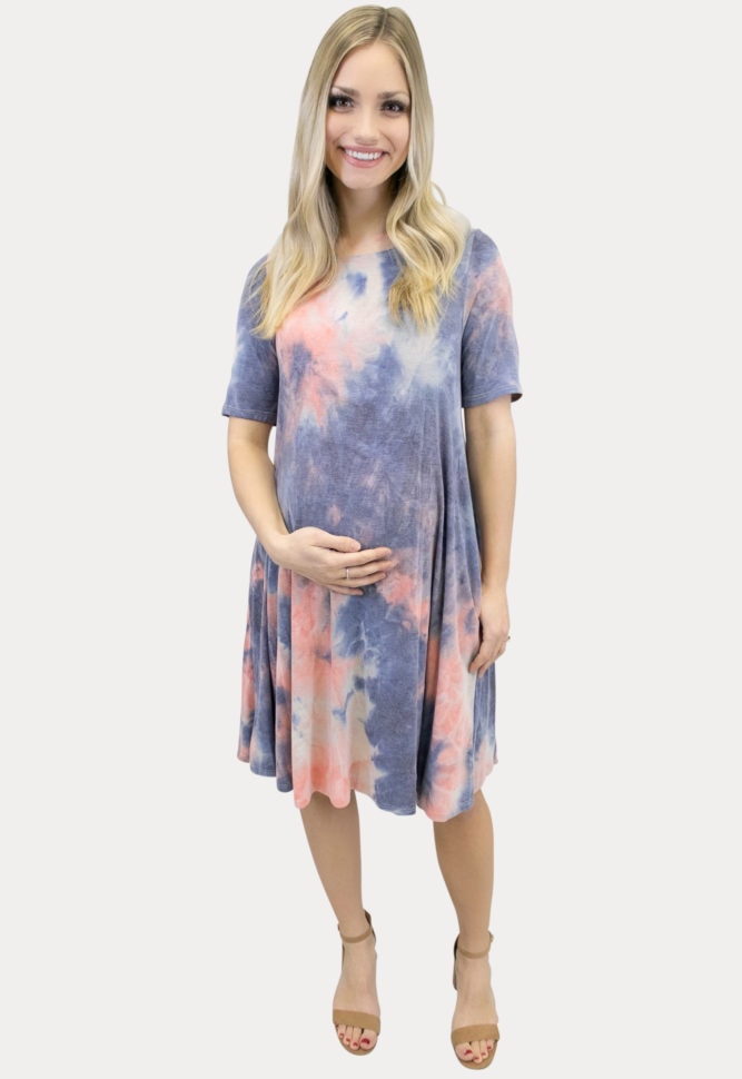 short sleeve tie dye maternity dress
