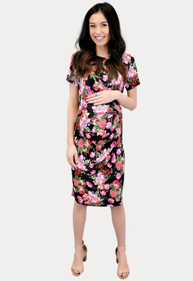 floral black maternity dress