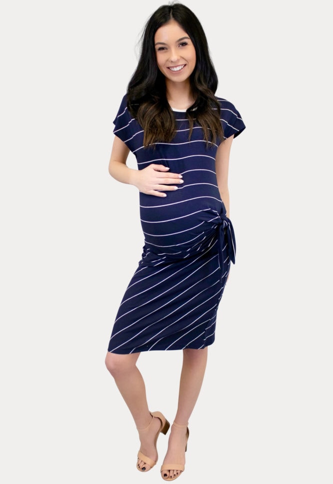 striped navy maternity dress