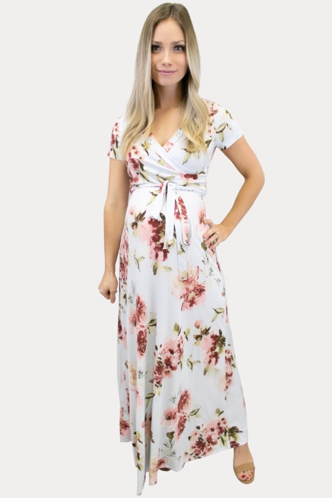 Light Blue Floral Maternity Maxi