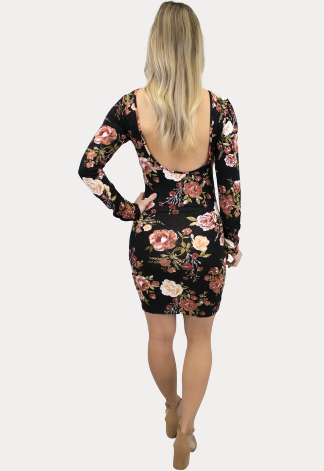 black floral scoop back maternity dress