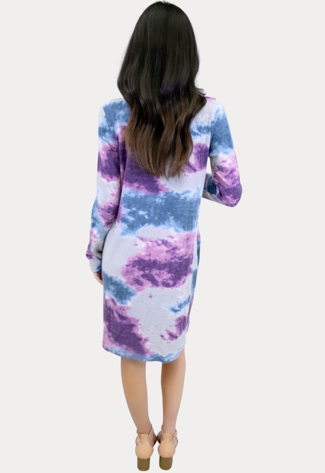 long sleeve tie dye maternity dress