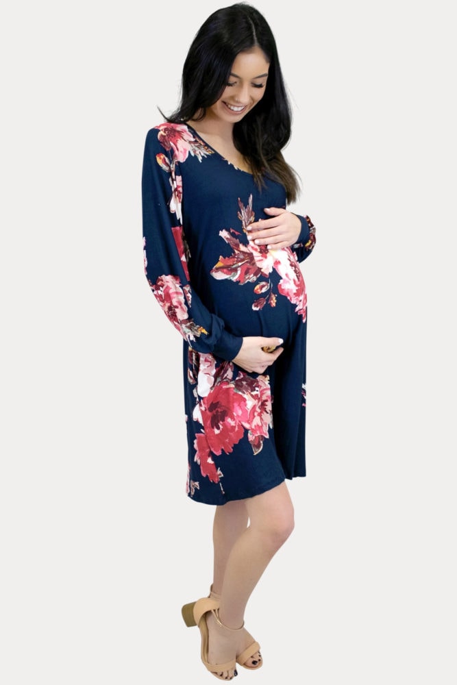 floral maternity dress in navy
