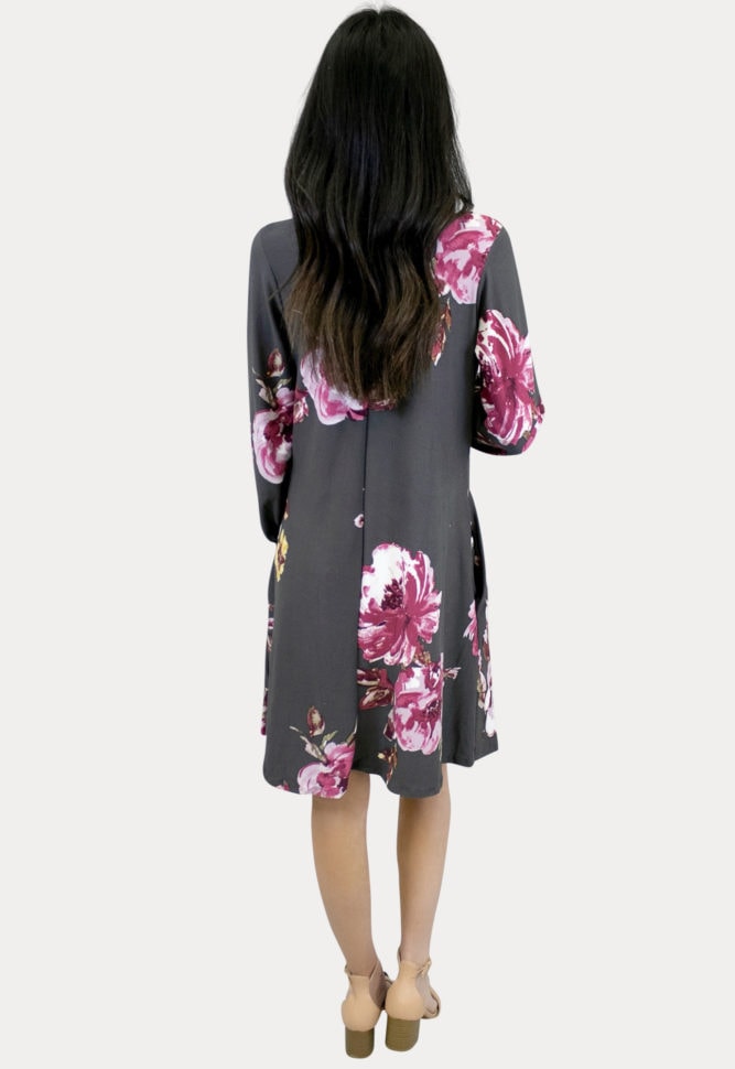 floral maternity dress in charcoal