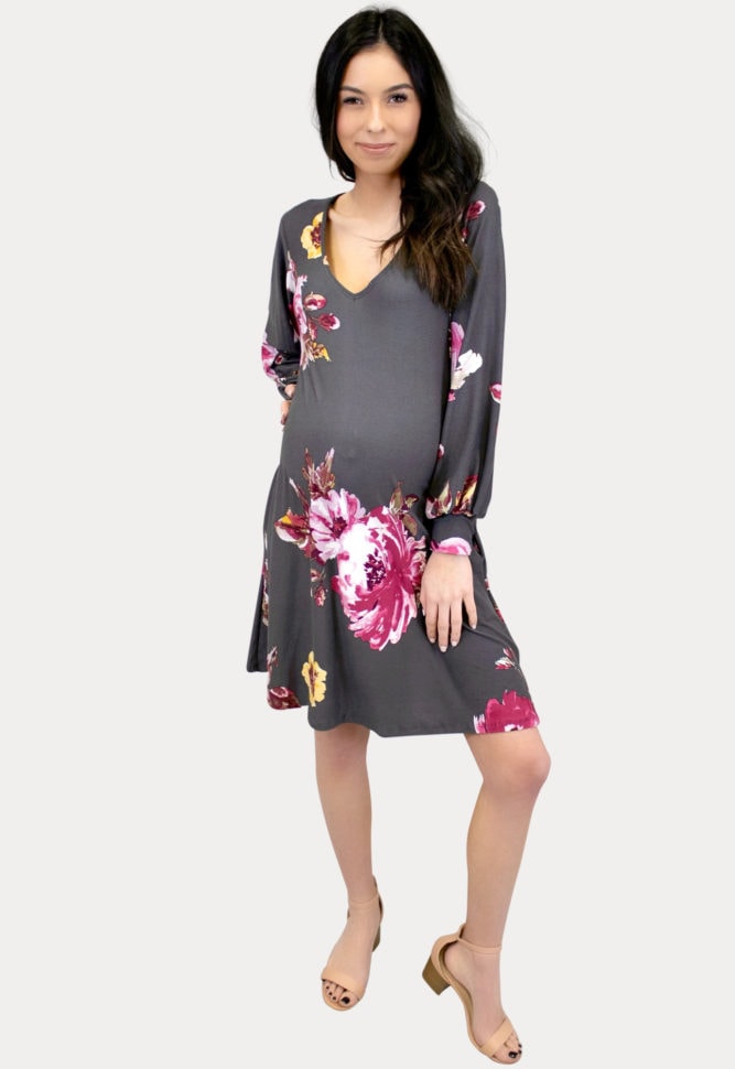 floral maternity dress in charcoal